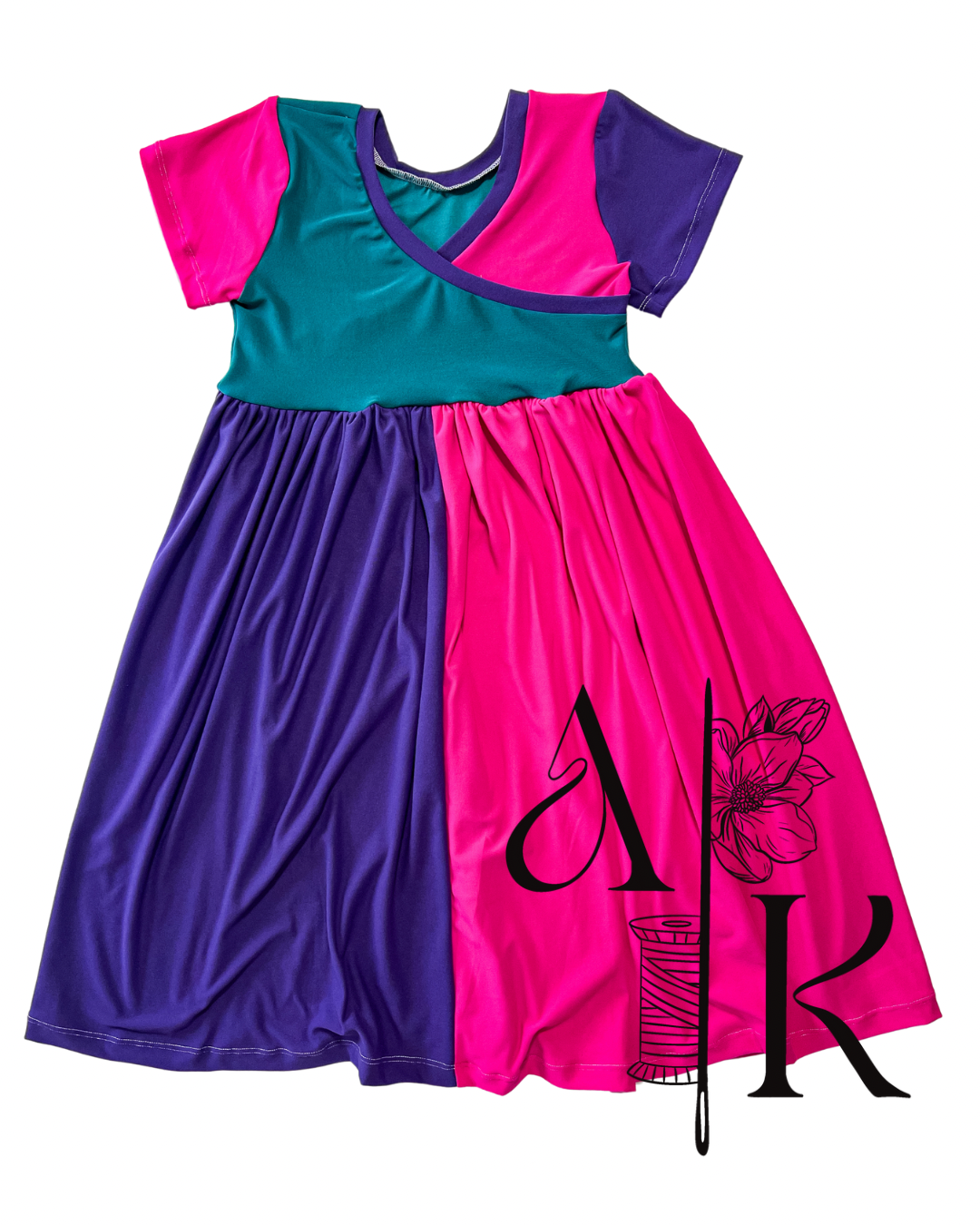 (7) Multicolored Wrap Back Basic Dress